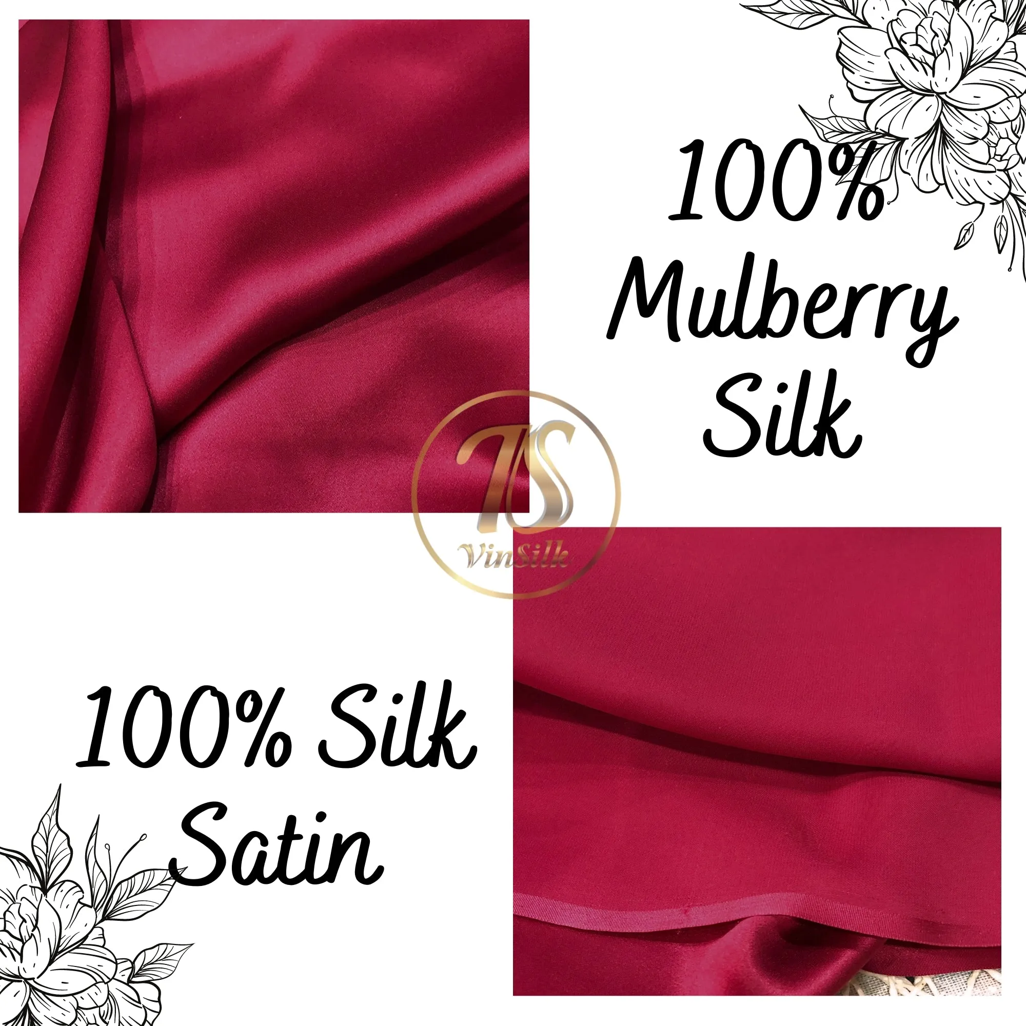 100% PURE MULBERRY SILK fabric by the yard – Satin silk fabric – 19mm - Organic fiber - Wedding dress - Gift for women - Dark red silk satin