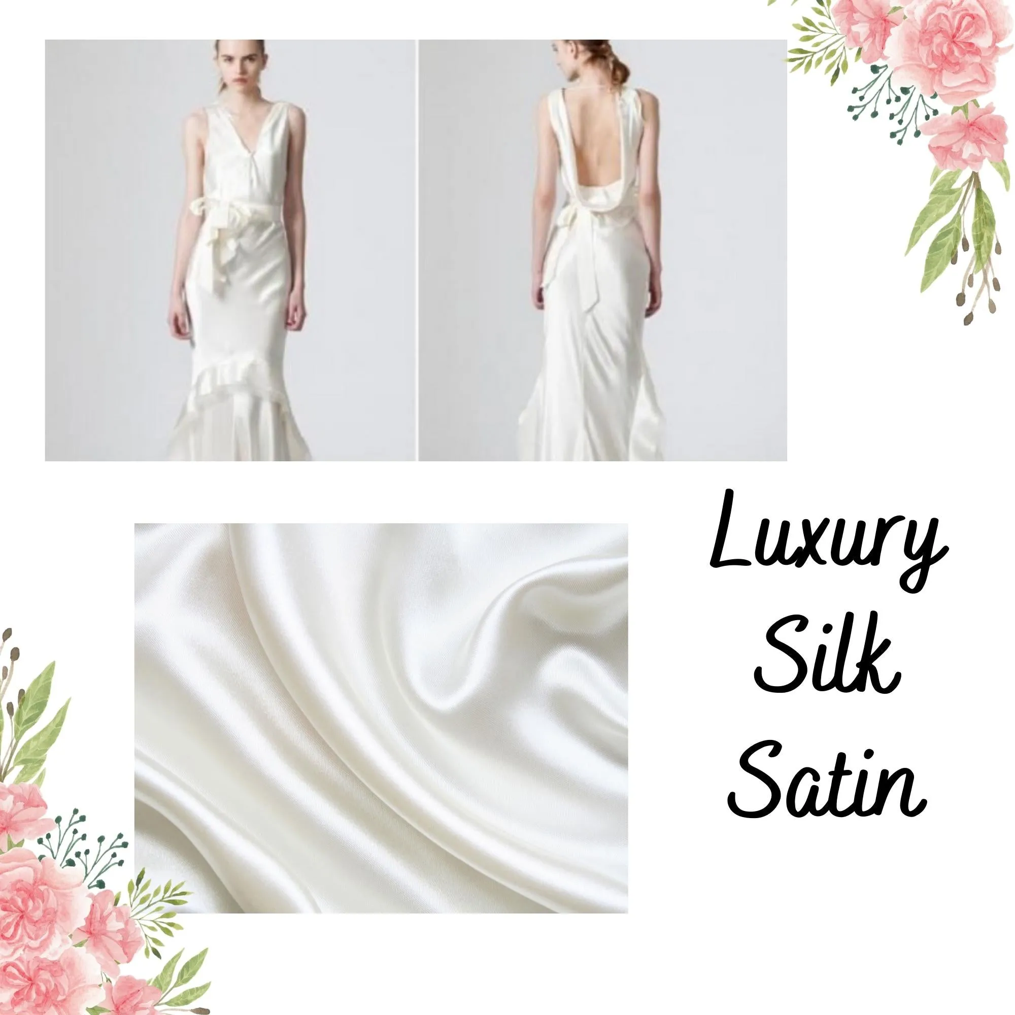 100% PURE MULBERRY SILK fabric by the yard – White satin silk fabric – 19mm - Organic fiber - Wedding dress - Gift for women - Silk for sewing