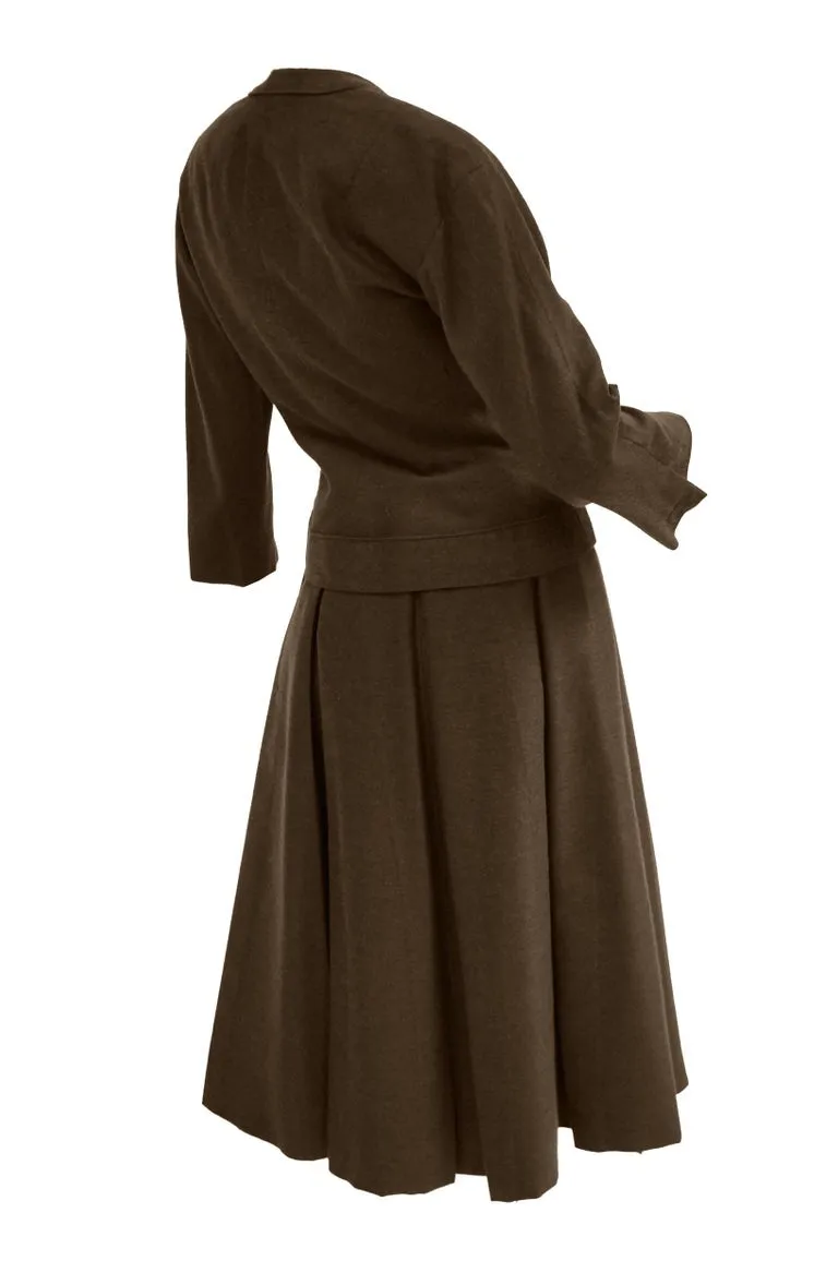 1950s Christian Dior Espresso Brown Wool "New Look" Skirt Suit