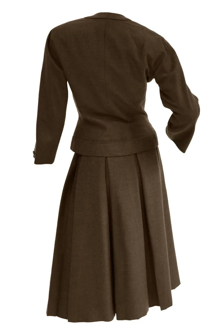 1950s Christian Dior Espresso Brown Wool "New Look" Skirt Suit