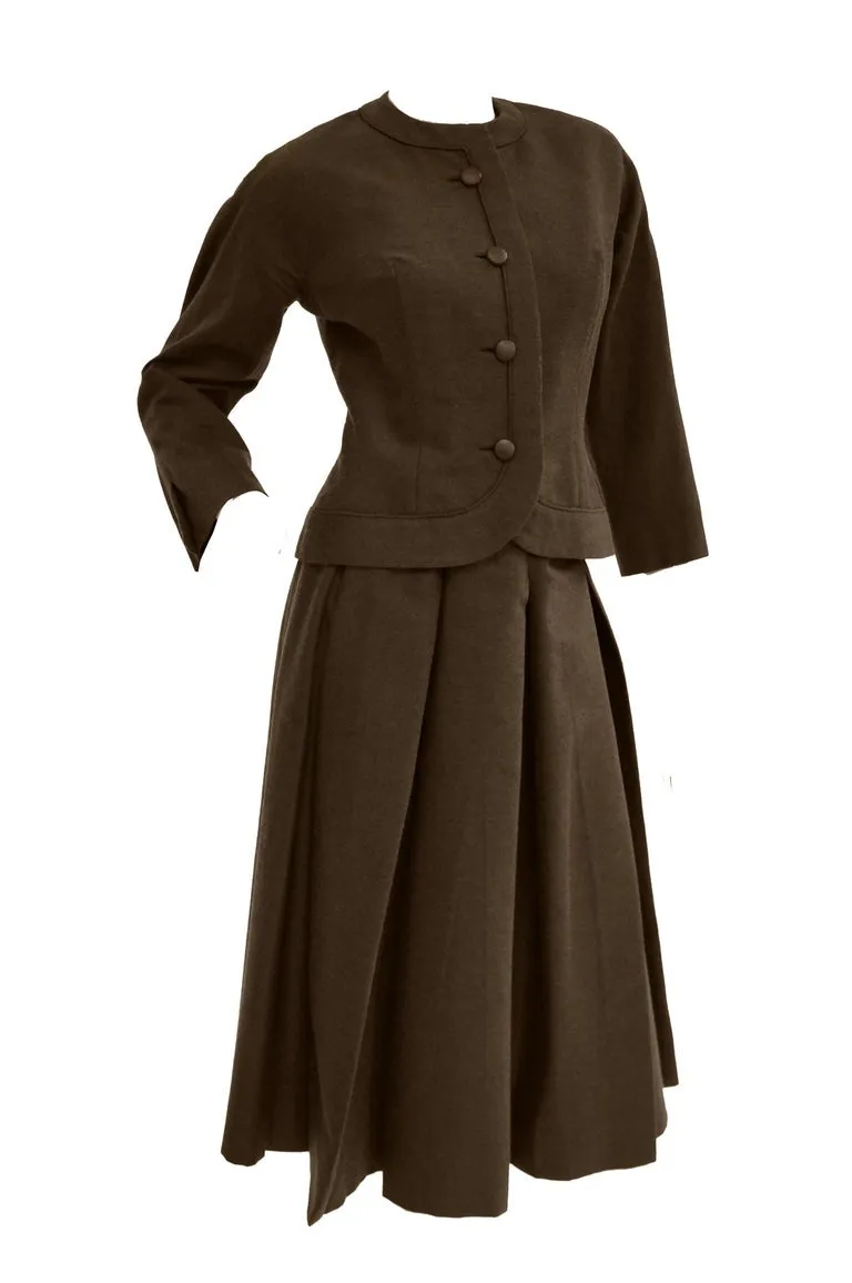 1950s Christian Dior Espresso Brown Wool "New Look" Skirt Suit