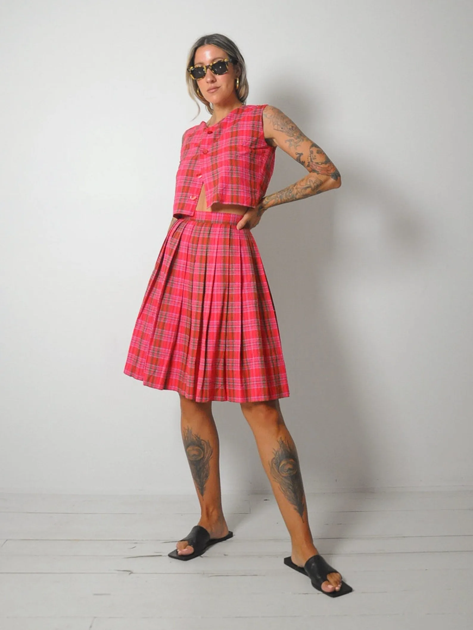 1950's Plaid 2 Piece Skirt Set