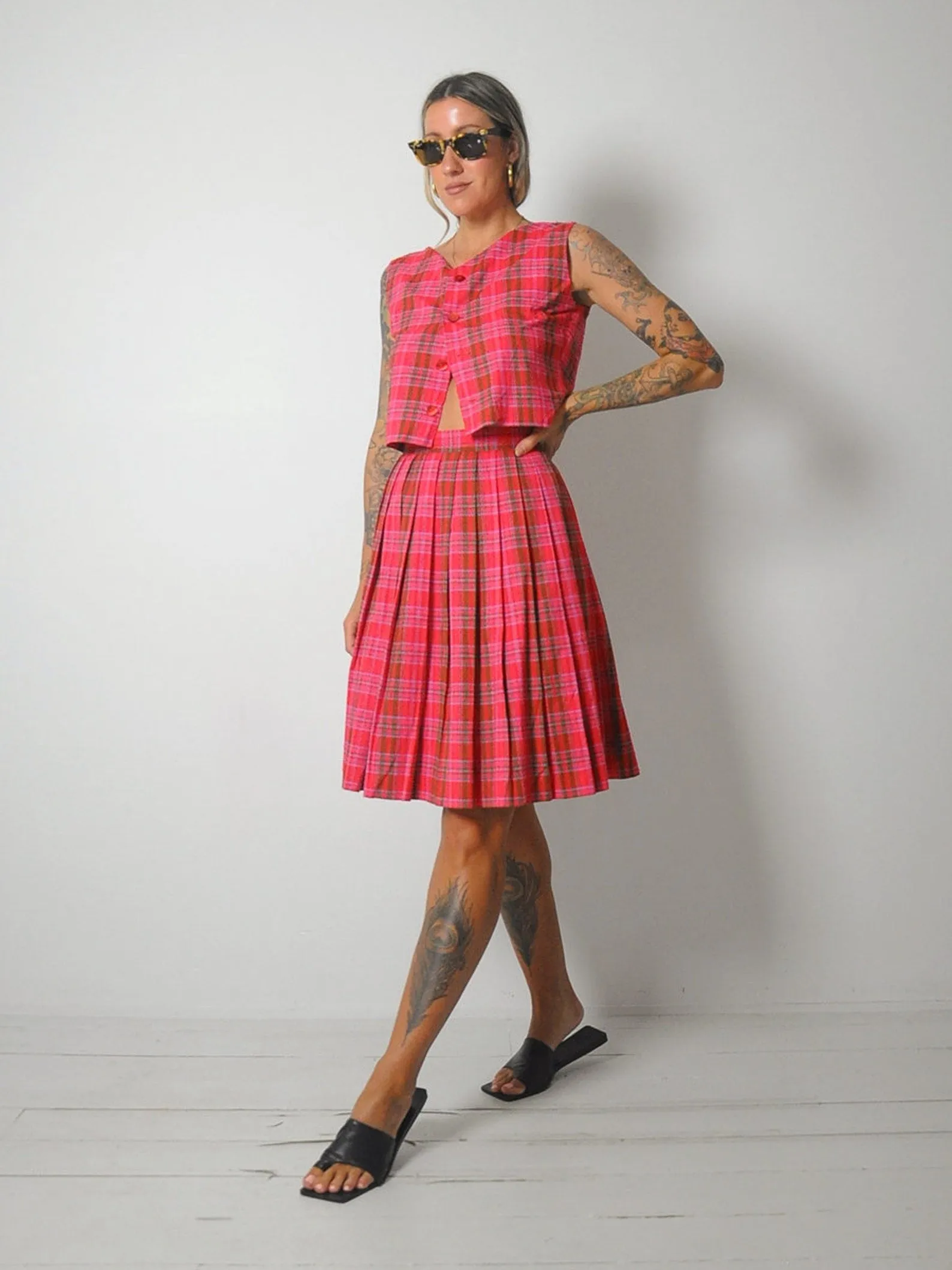 1950's Plaid 2 Piece Skirt Set