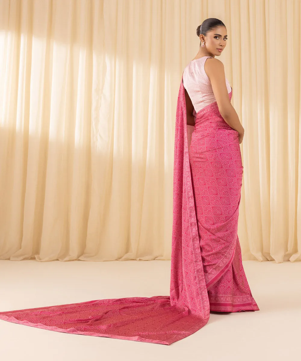 3 Piece -  Printed Satin Saree