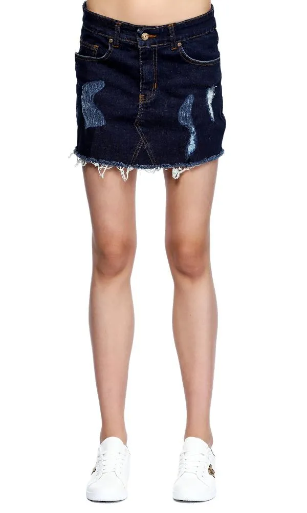 39866 destroyed denim mini skirt