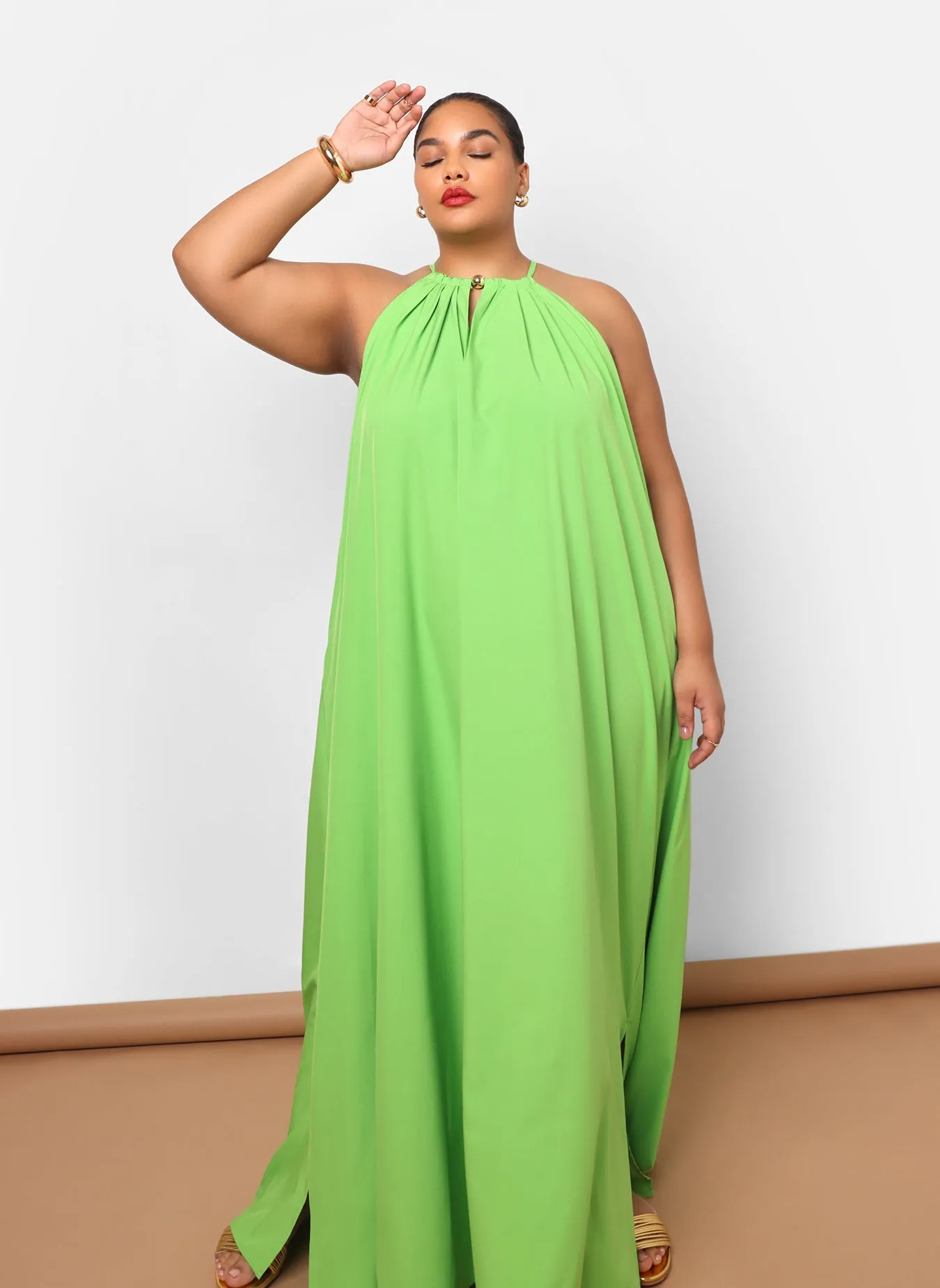 Ada Halter Maxi Shift Dress - Neon Green