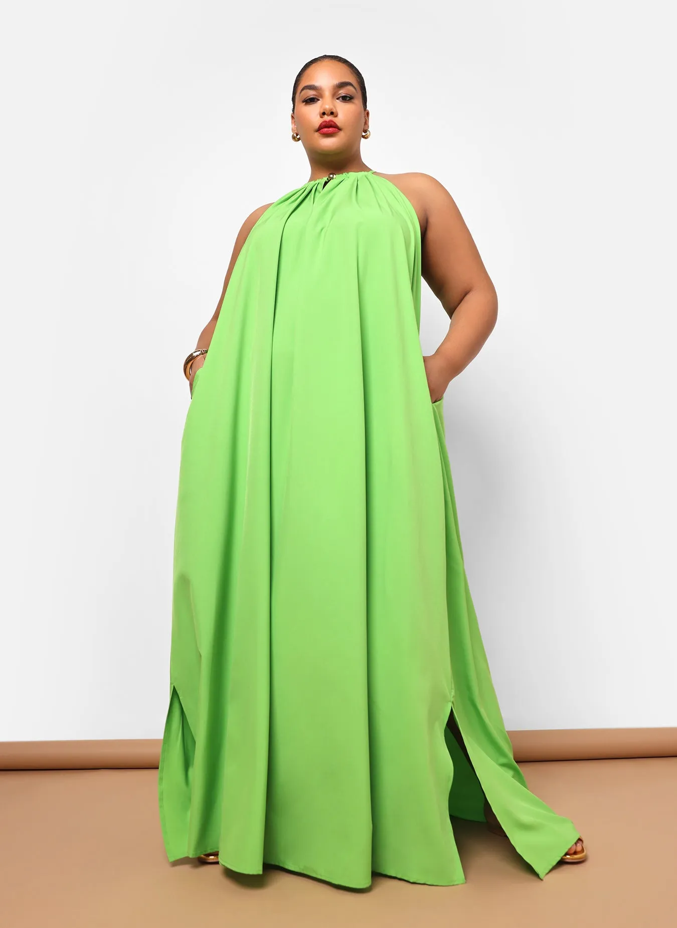 Ada Halter Maxi Shift Dress - Neon Green