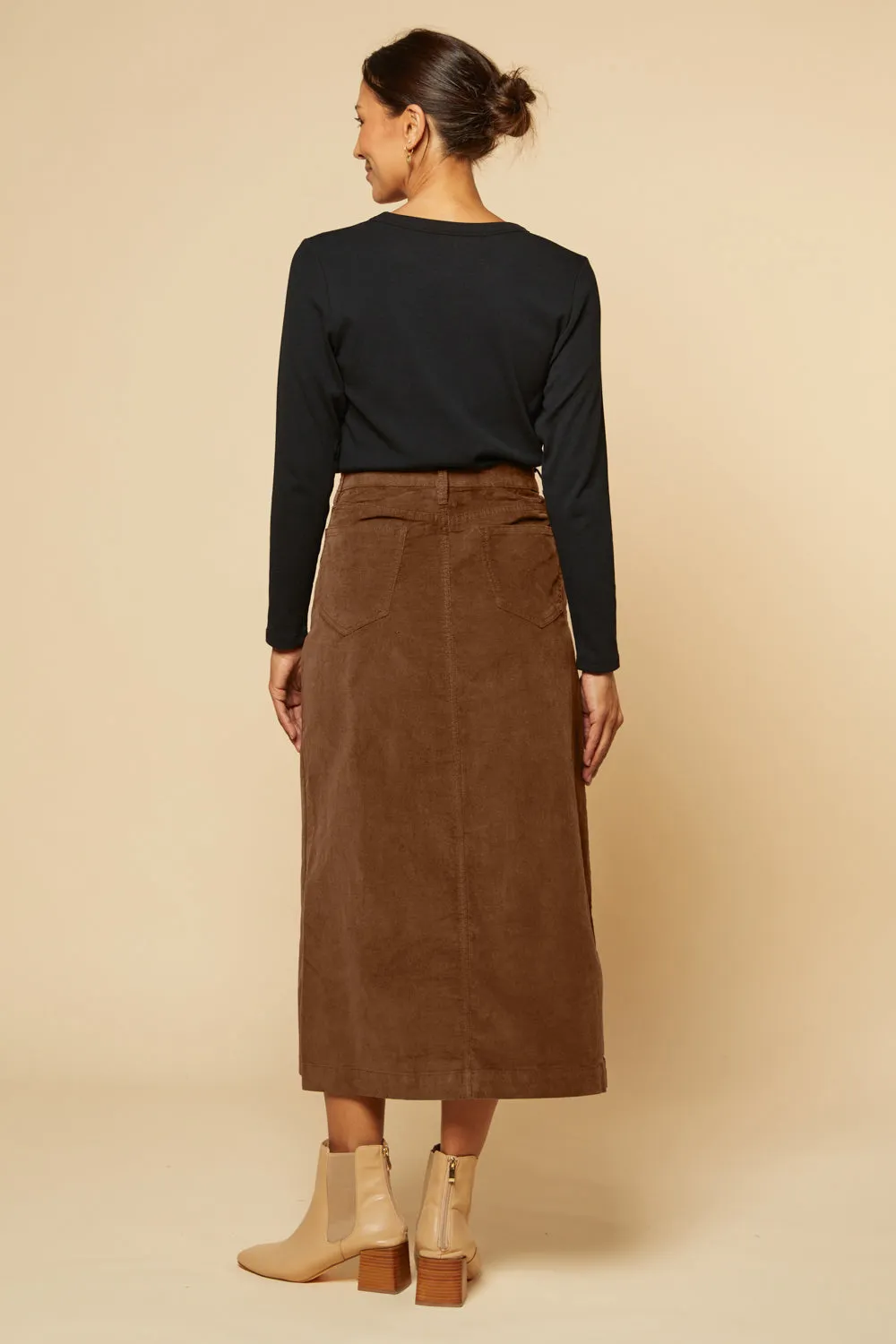 Adrift Split Brushed Cotton Skirt in Chocolate