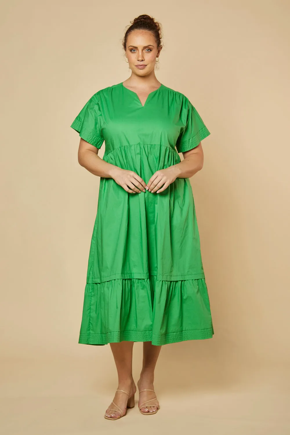 Ainsley Shift Dress in Green Poplin