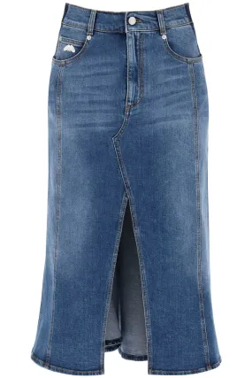 Alexander Mcqueen Washed Denim Midi Skirt