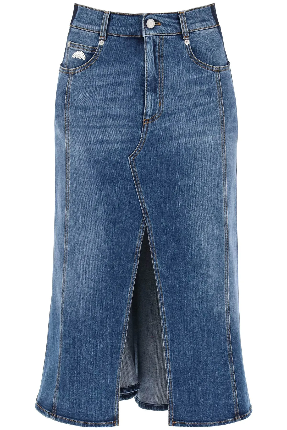 Alexander Mcqueen Washed Denim Midi Skirt