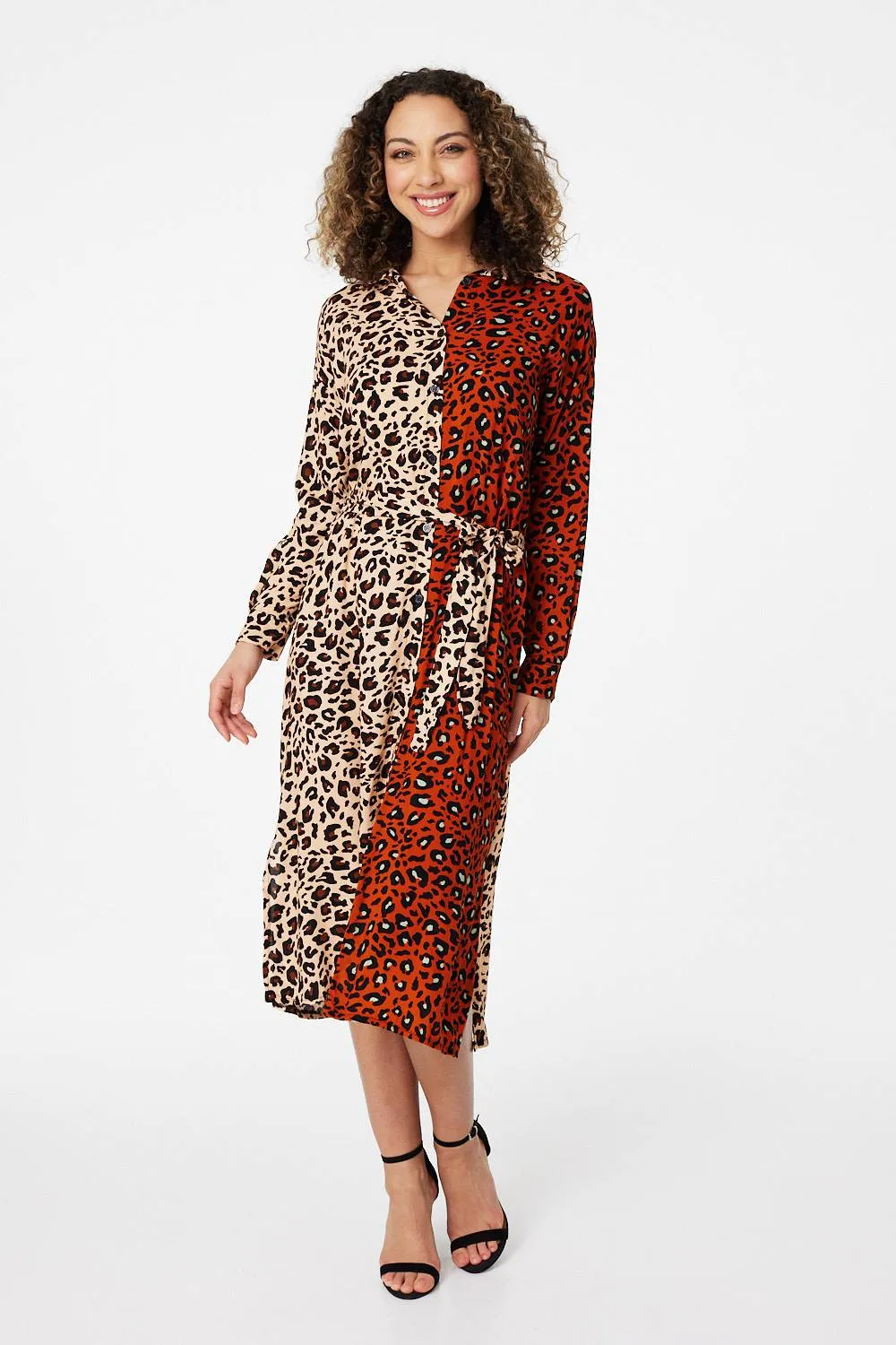 Animal Print Colour Block Shirt Dress