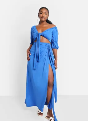 Ariana High Slit Maxi Wrap Skirt - Cobalt