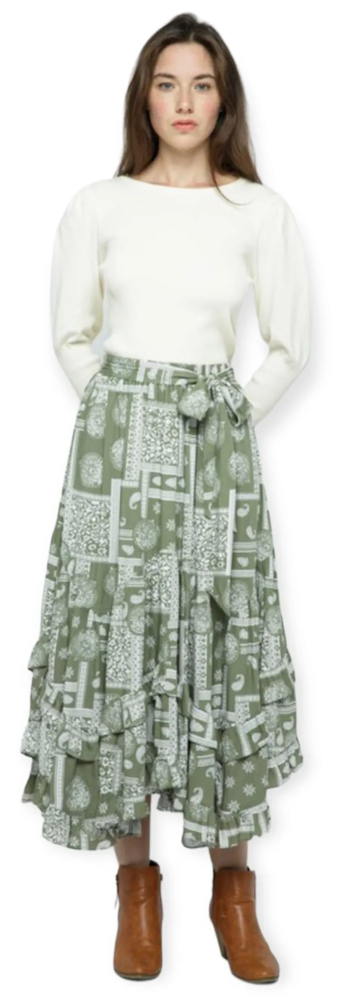 Bandana Pattern Asymmetrical Midi Skirt