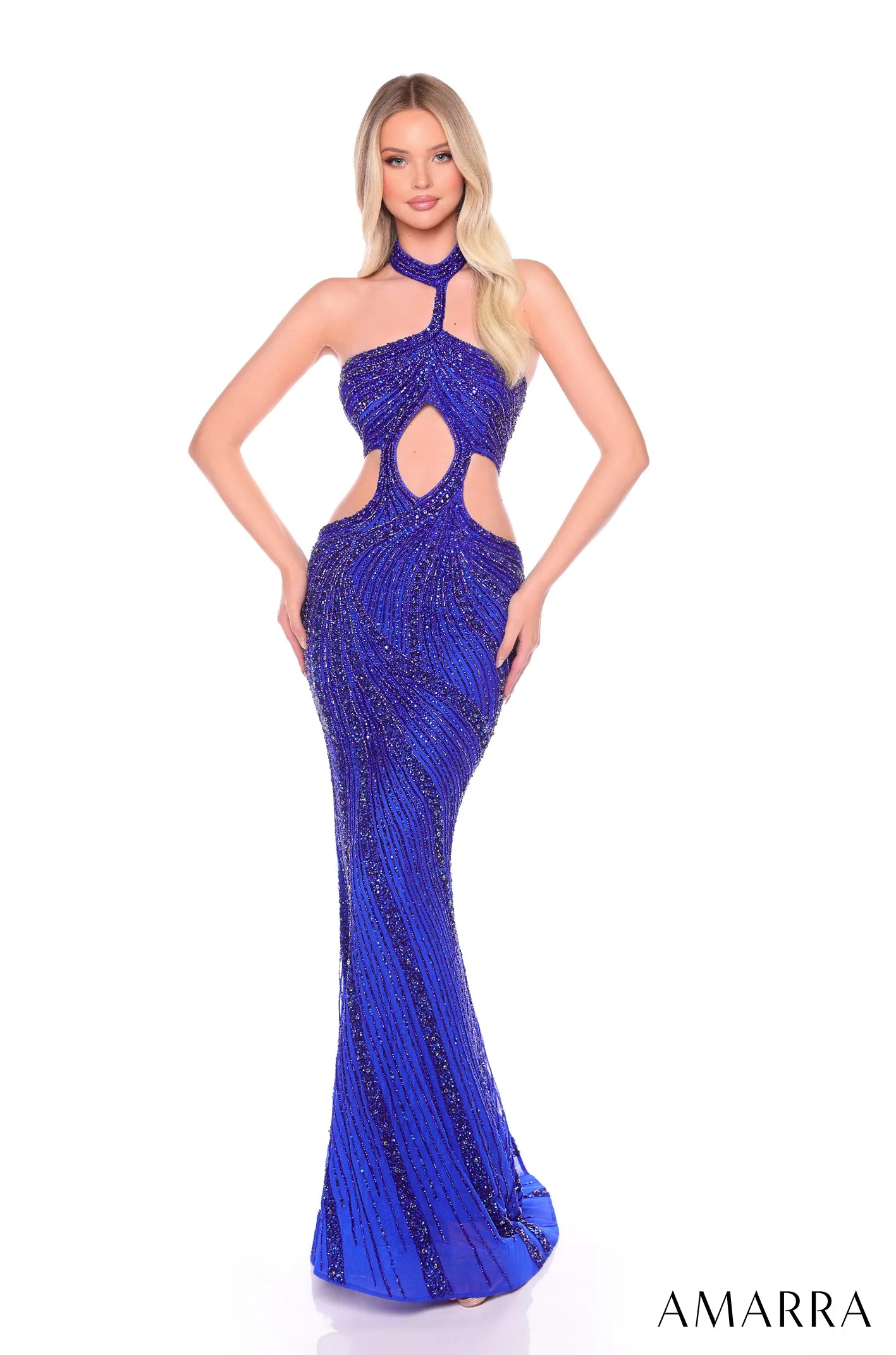 Beaded Halter Cutout Mermaid Dress by Amarra 88106