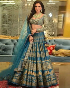 Beautiful Blue Color Digital Printed Silk Lehenga Choli with Charming Net Dupatta for Special Occasion