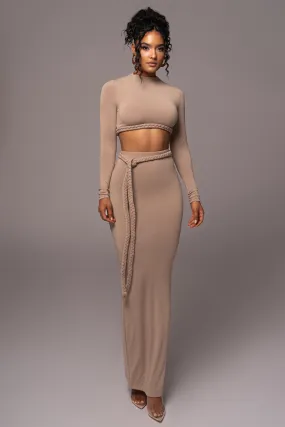 Beige City Love Two-Piece Skirt Set