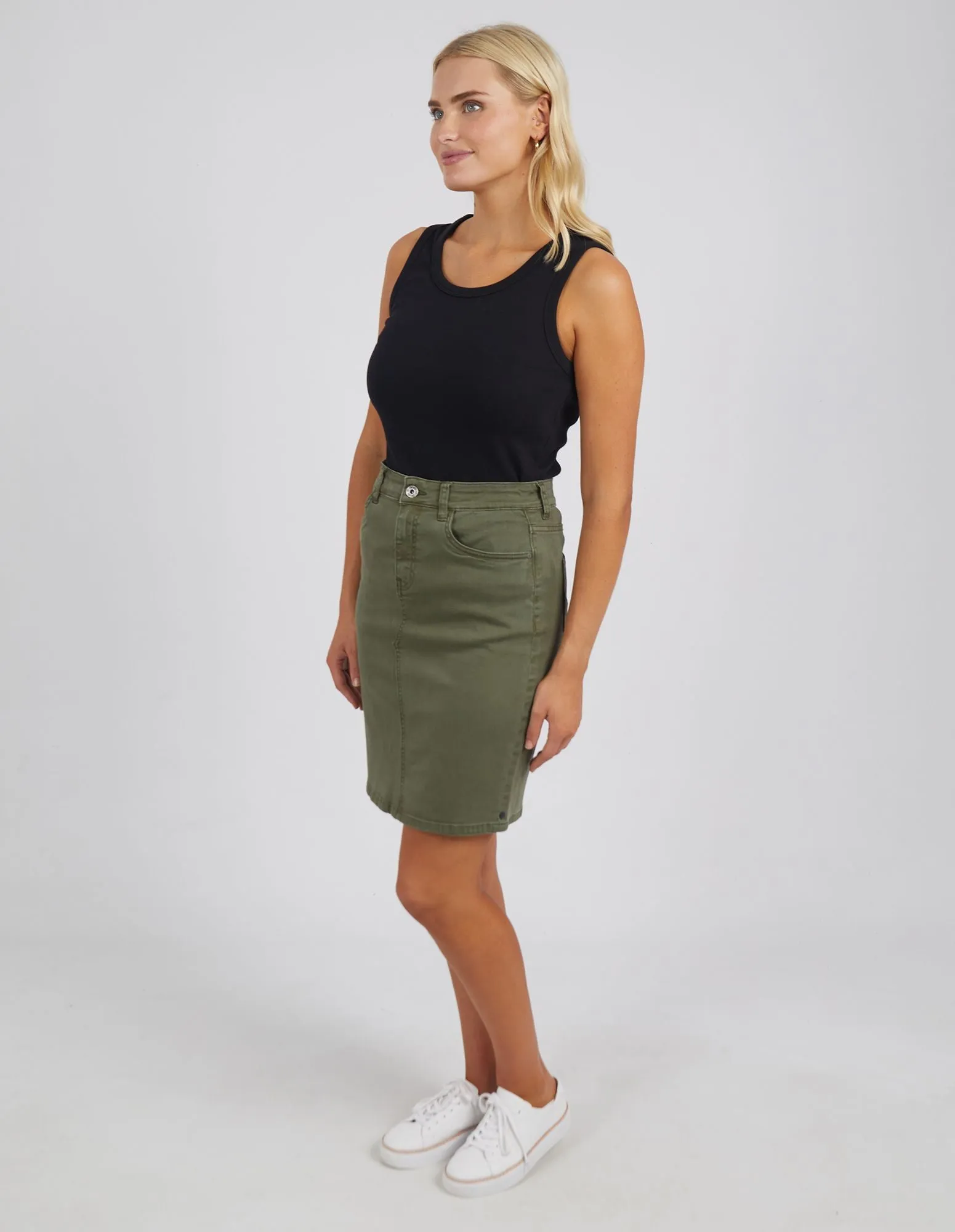 Belle Denim Skirt - Khaki