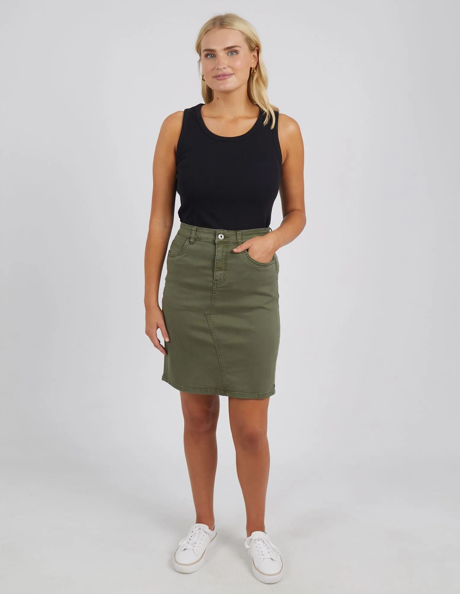 Belle Denim Skirt - Khaki