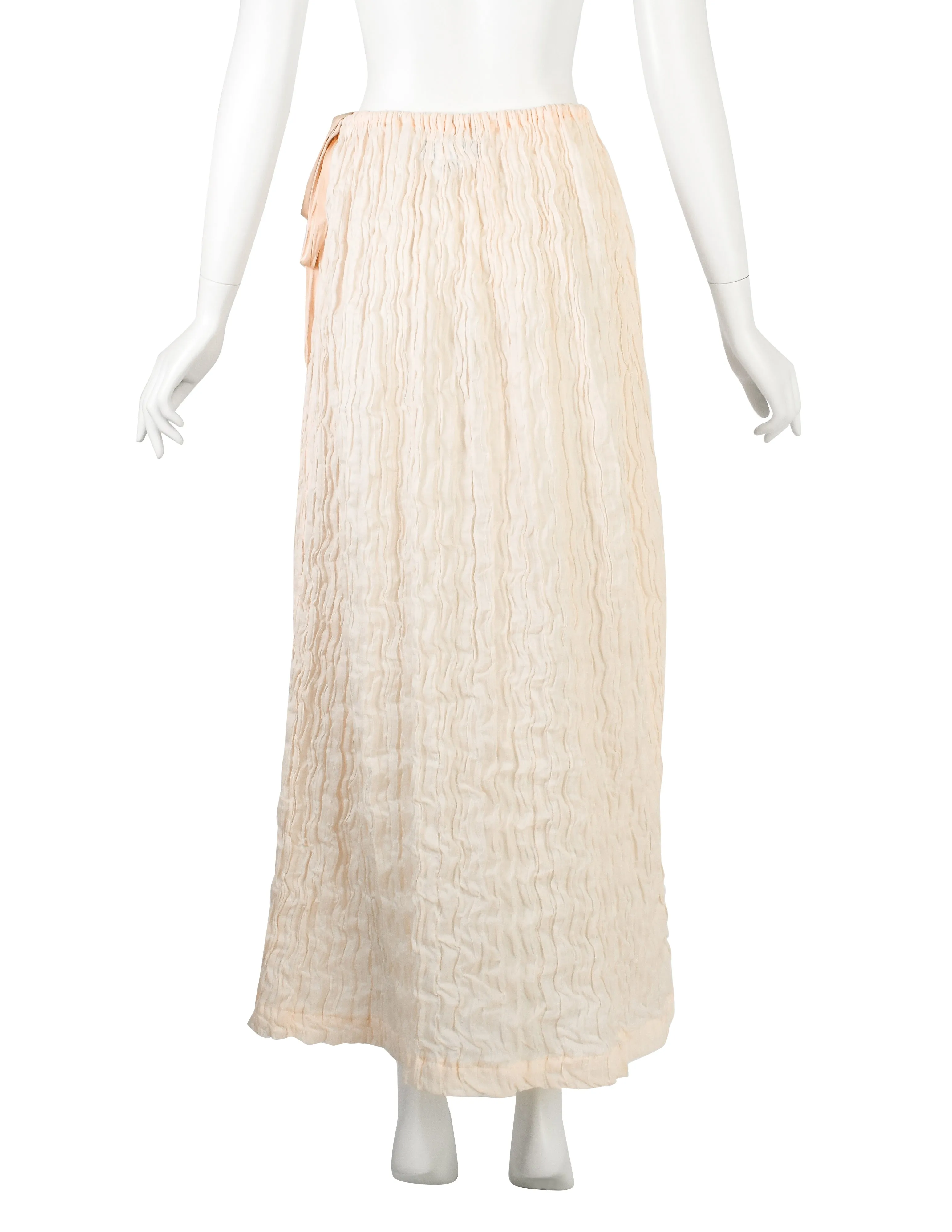 Berit Steffin Vintage 1990s Pale Pink Scrunch Pleated Maxi Skirt