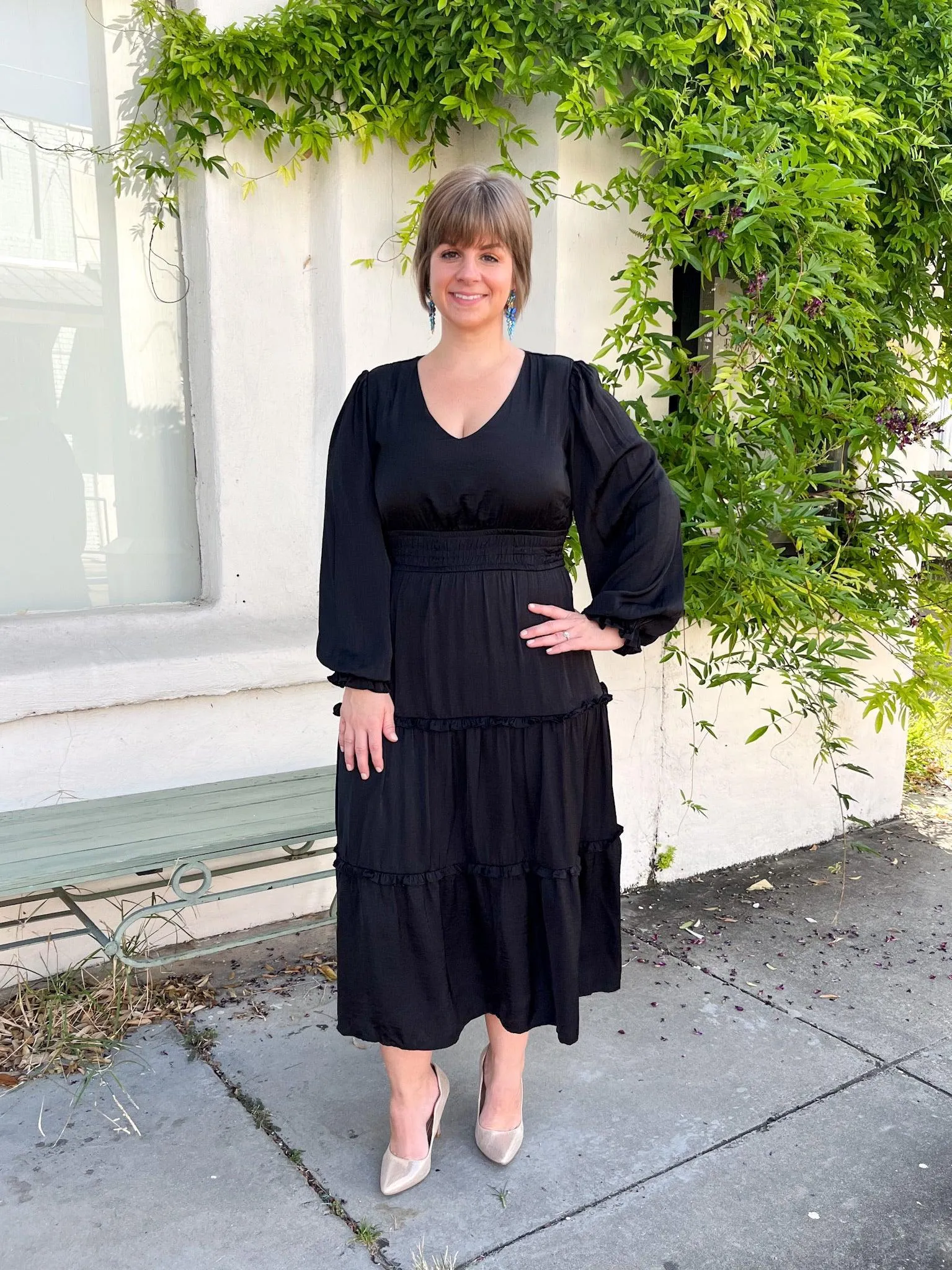 Black Maxi Satin Ruffle Dress