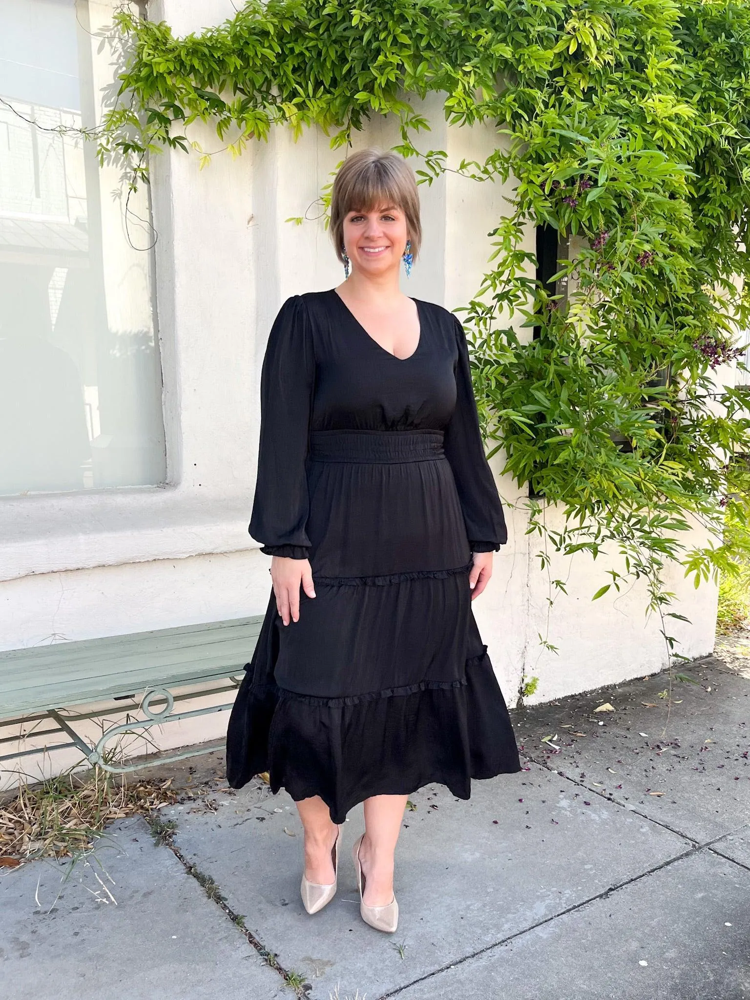 Black Maxi Satin Ruffle Dress