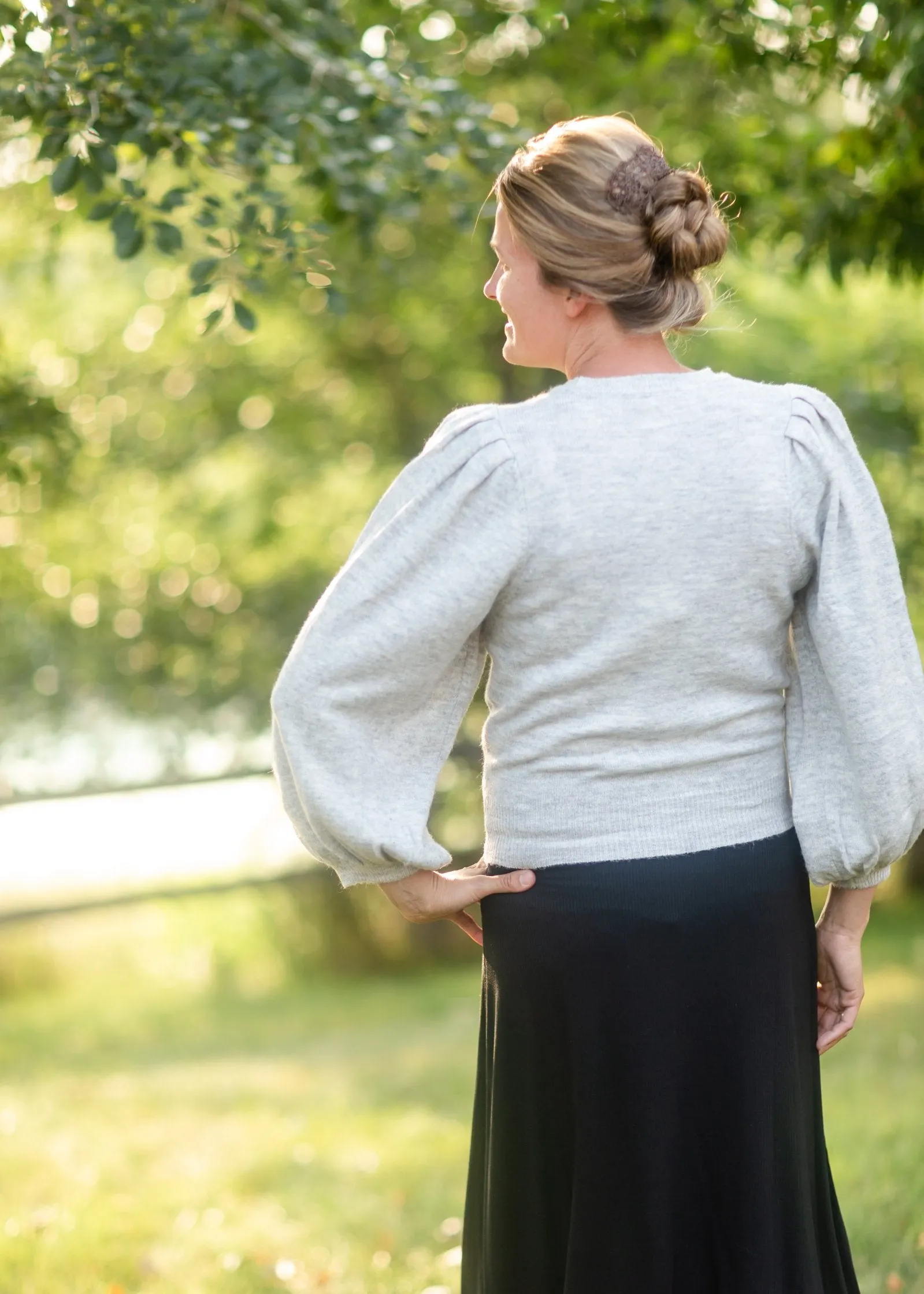 Black Ribbed Button Front Midi Skirt