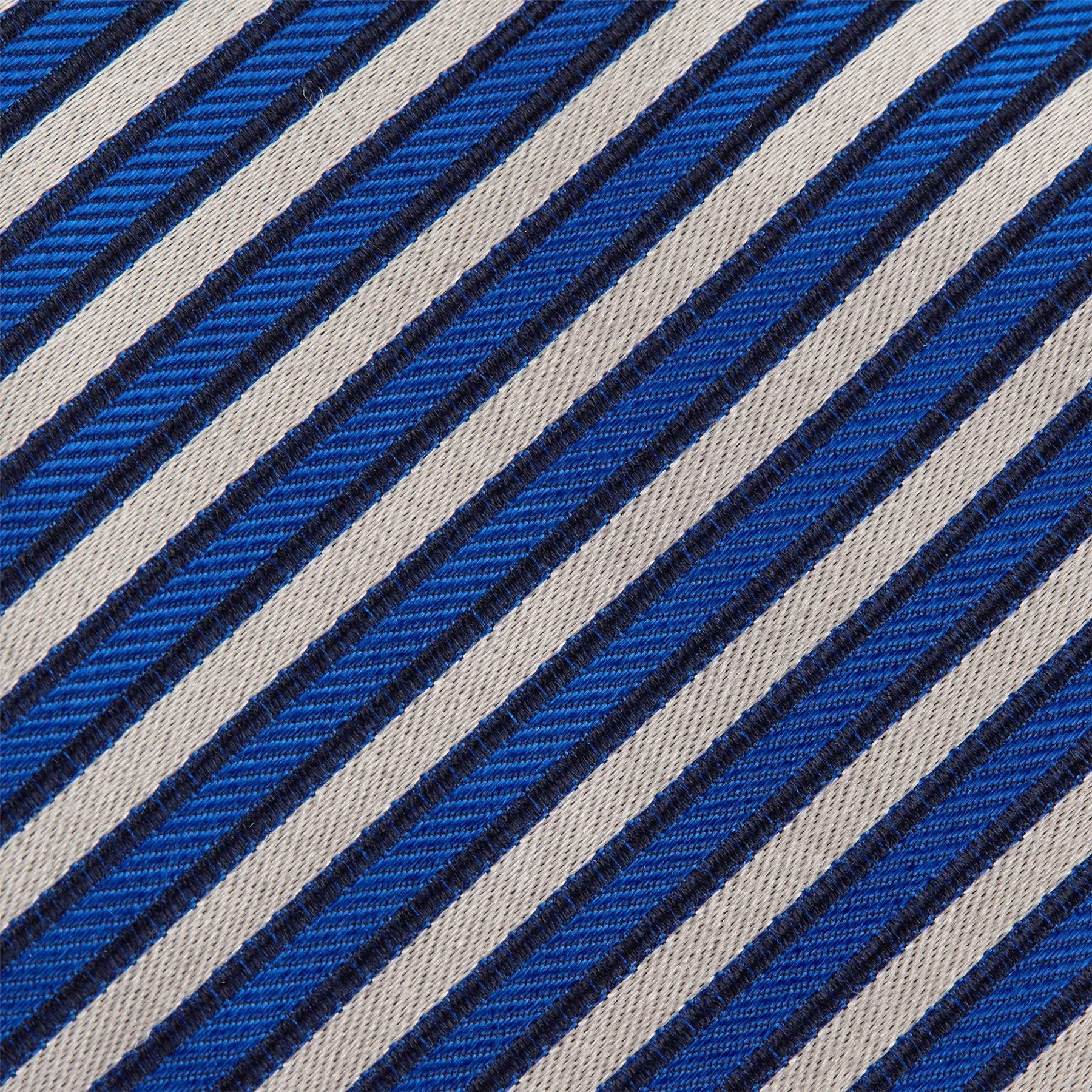 Blue and White Striped Luxury Woven Silk Tie