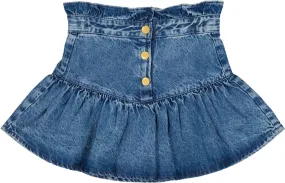 Blue Washed Denim Pipeau Skirt