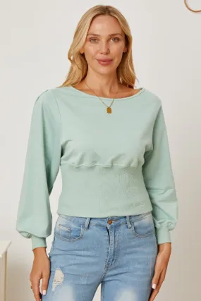 Boat Neck Lantern Sleeve Blouse