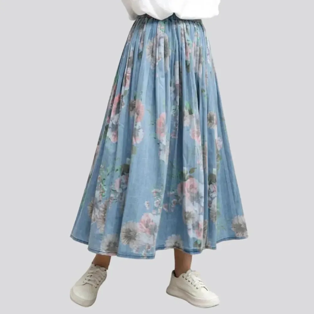 Boho high-waist women's jean skirt