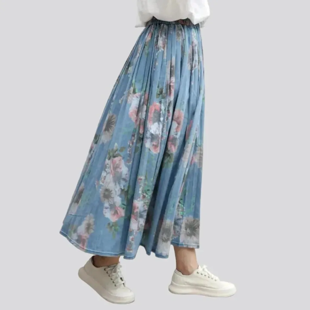 Boho high-waist women's jean skirt