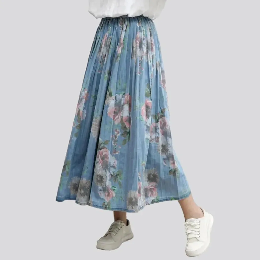 Boho high-waist women's jean skirt