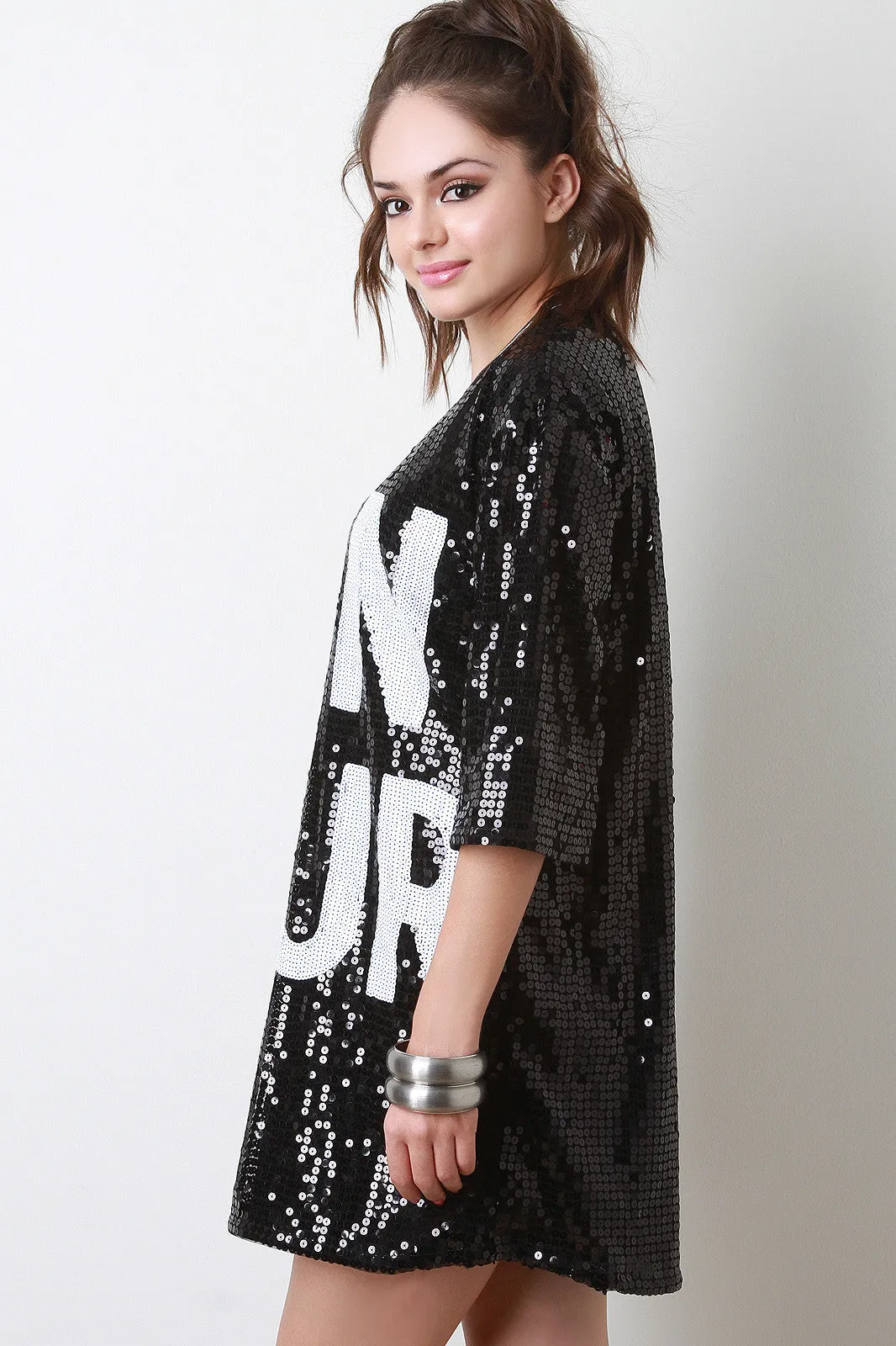 Bon Jour Sequin Short Sleeves Shift Dress