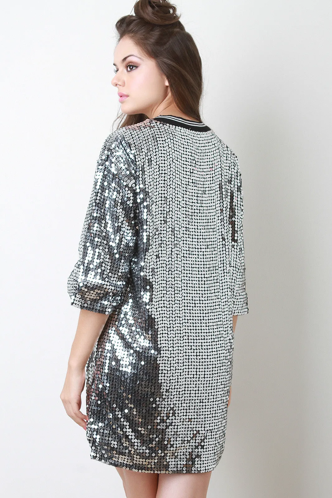 Bon Jour Sequin Short Sleeves Shift Dress