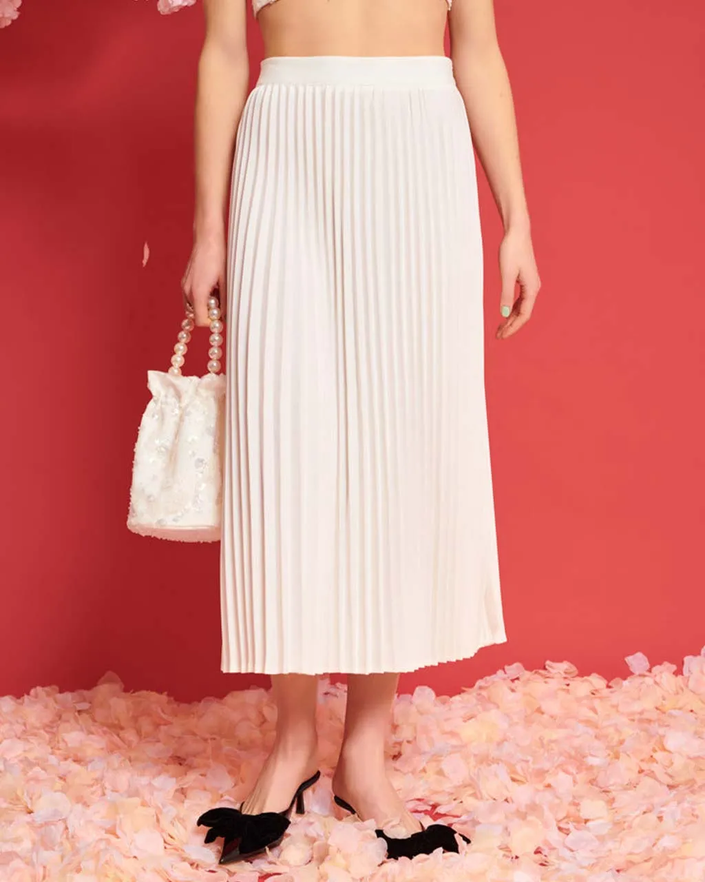 Carolina Pleated Midi Skirt - Pearled Ivory