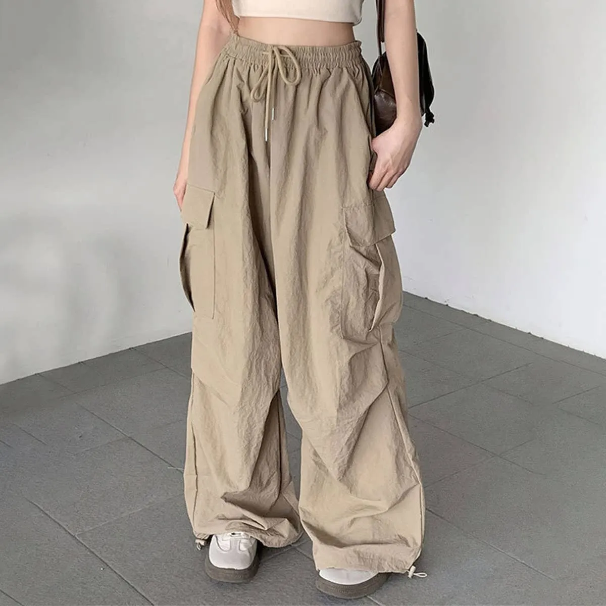 CASUAL ELASTIC WAIST WIDE LEG STRAIGHT LEG PANTS_CWBLP0768