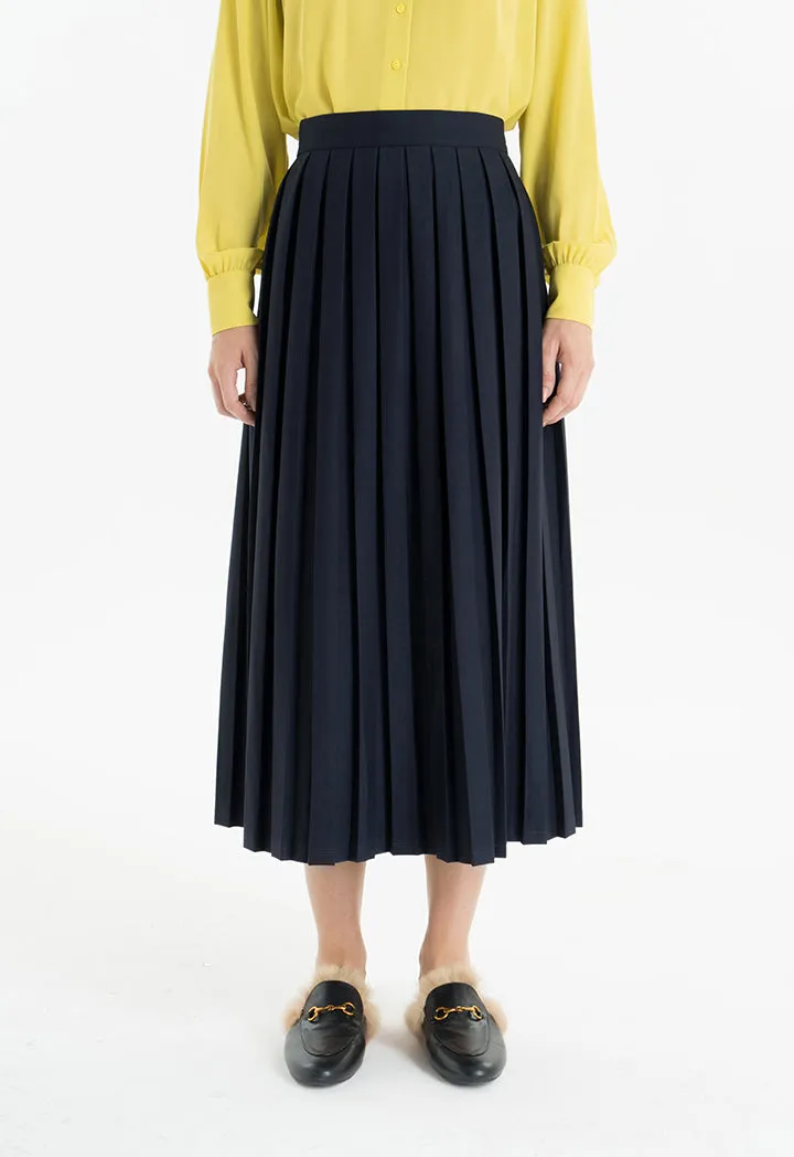 Choice Allover Pleated Midi Skirt Navy