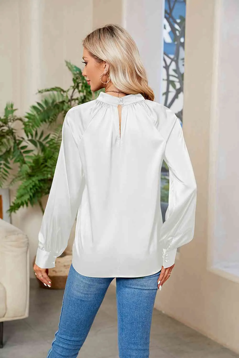 Cutout Mock Neck Long Sleeve Top