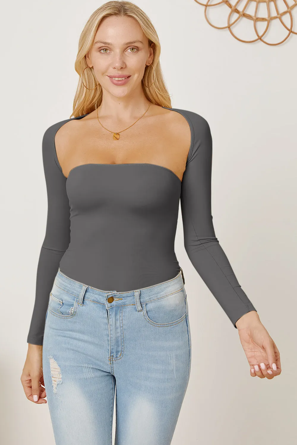 Cutout Raglan Sleeve Bolero and Tube Top