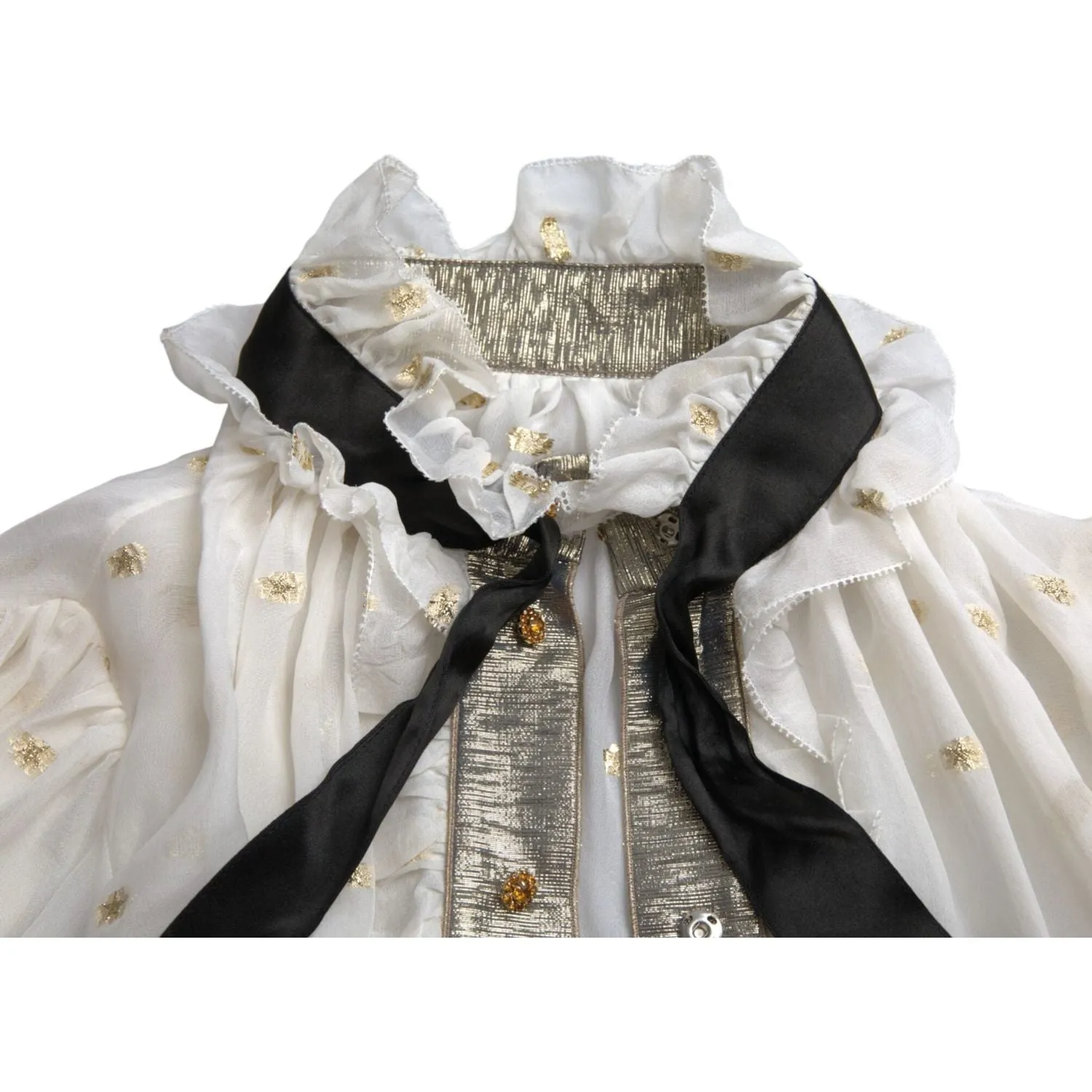 Dolce & Gabbana Off White Silk Blend Ascot Collar Blouse Top