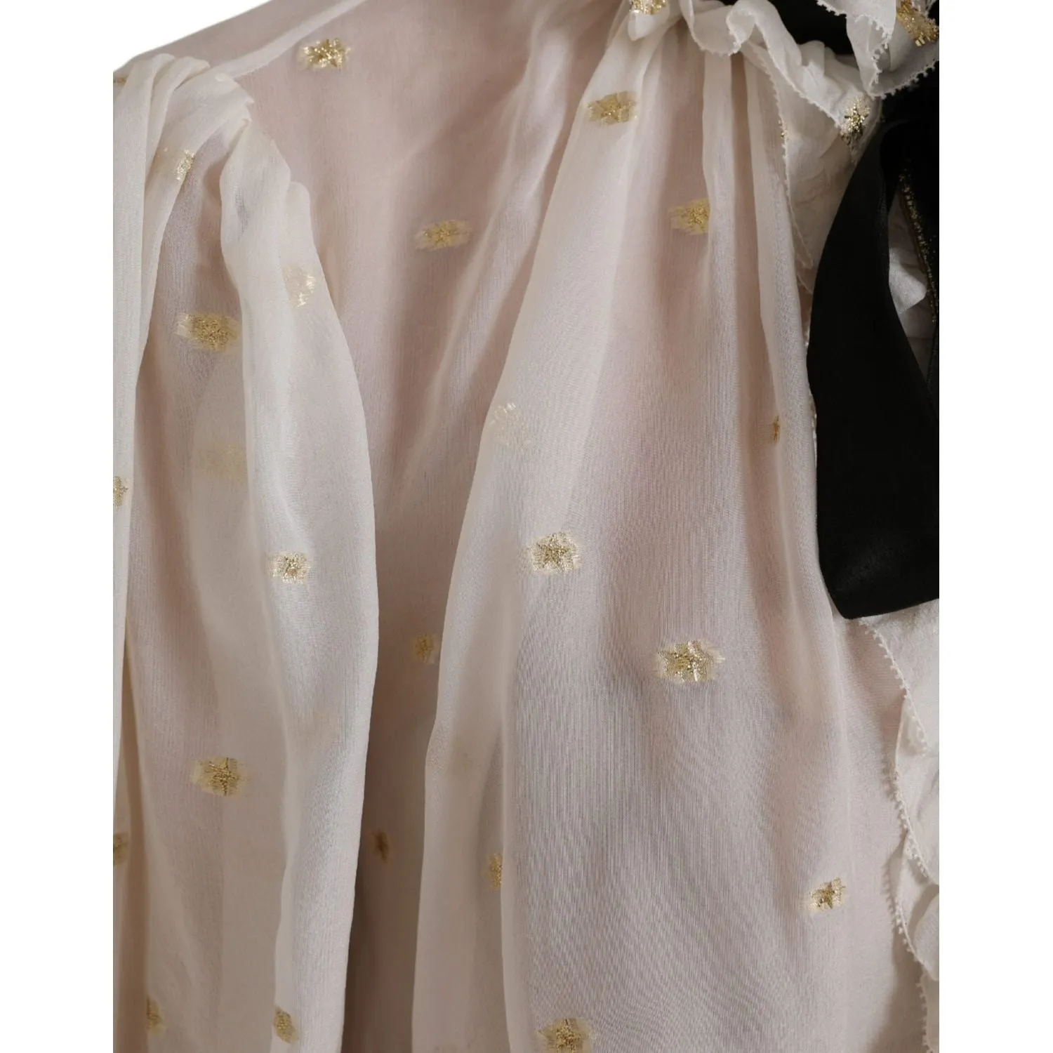 Dolce & Gabbana Off White Silk Blend Ascot Collar Blouse Top