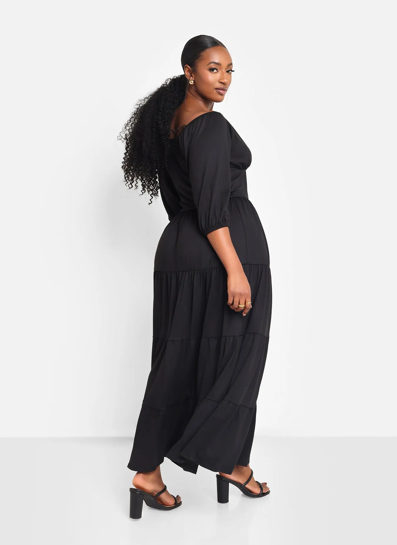 Dream Of Me Tiered Maxi A Line Dress - Black