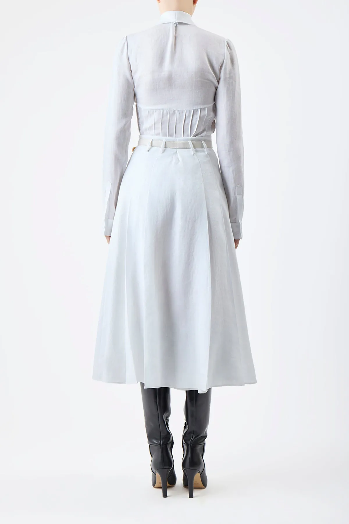 Dugald Pleated Skirt in White Aloe Linen