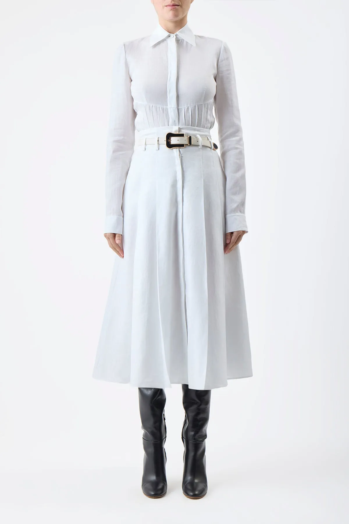 Dugald Pleated Skirt in White Aloe Linen