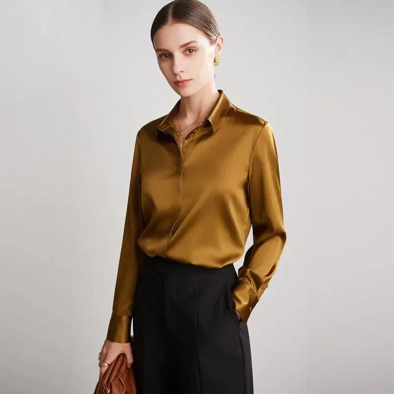 Elegant Mulberry Silk Blouse with Office Lady Style - Lightweight & Breathable