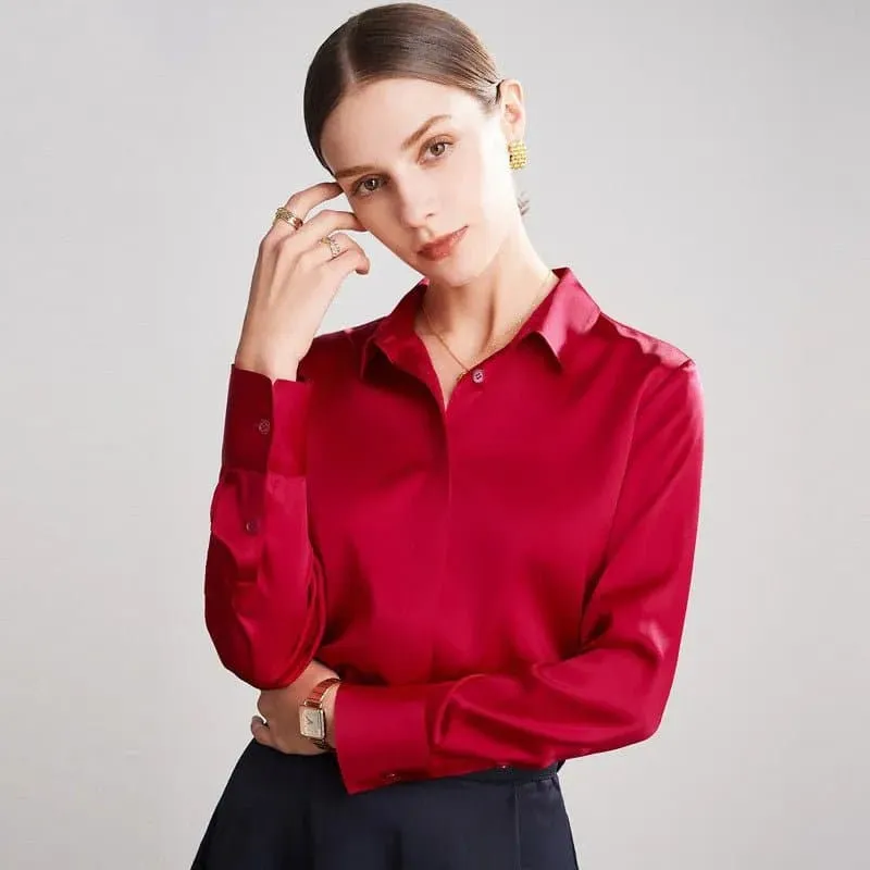 Elegant Mulberry Silk Blouse with Office Lady Style - Lightweight & Breathable