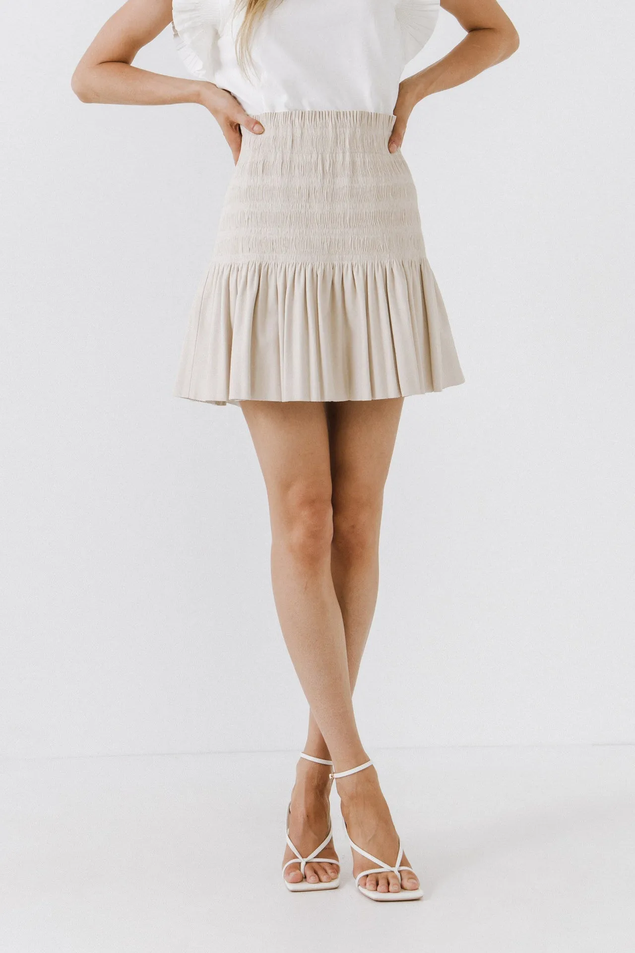 Endless Rose - Smocked Pleated Faux Leather Skirt - Final Sale