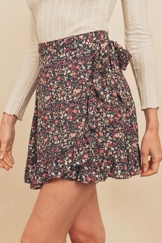 Faith Floral Ruffled Mini Wrap Skirt