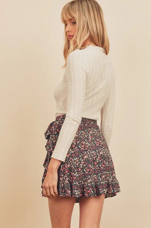 Faith Floral Ruffled Mini Wrap Skirt